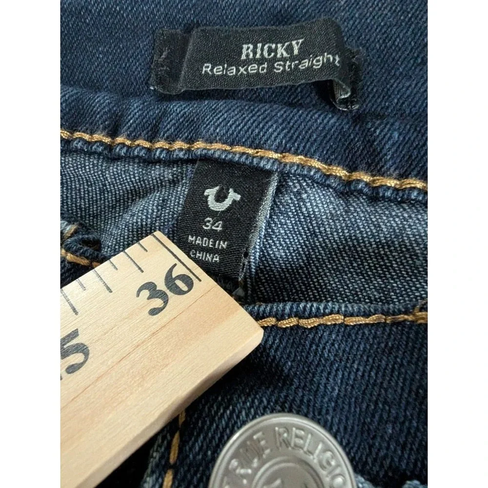 True Religion NWT‎ Ricky Relaxed Straight Jeans Dark Wash Big Flap Mens 34x34